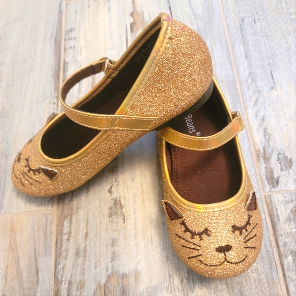 Gold Glitter Kitty Cat Dressy Shoes size 11 - only worn once!